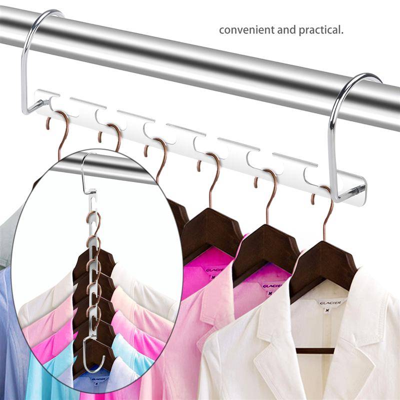 6pcs Clothes Hangers Multi-Purpose Closet Bar Wardrobe Coat Hanger Silver Clothes Organizer Space Saving Hanging Rack With Hook