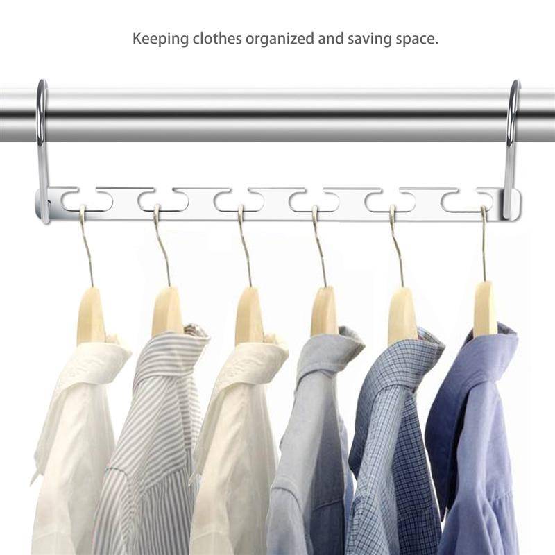 6pcs Clothes Hangers Multi-Purpose Closet Bar Wardrobe Coat Hanger Silver Clothes Organizer Space Saving Hanging Rack With Hook