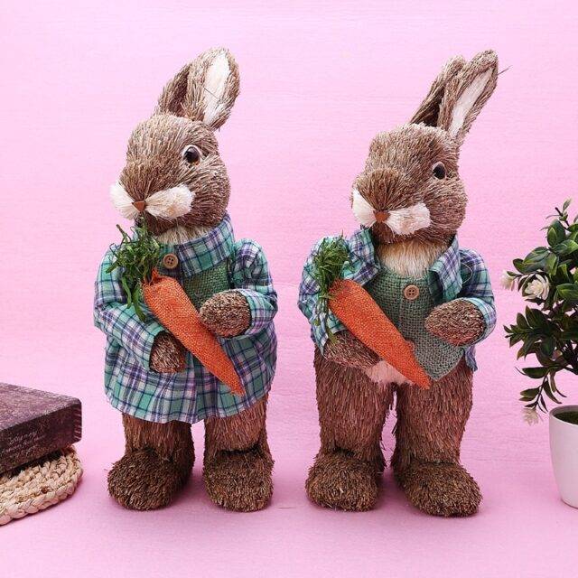 Cute Straw Rabbit Bunny Easter Decorations Holiday Home Garden Wedding  Ornament MAK