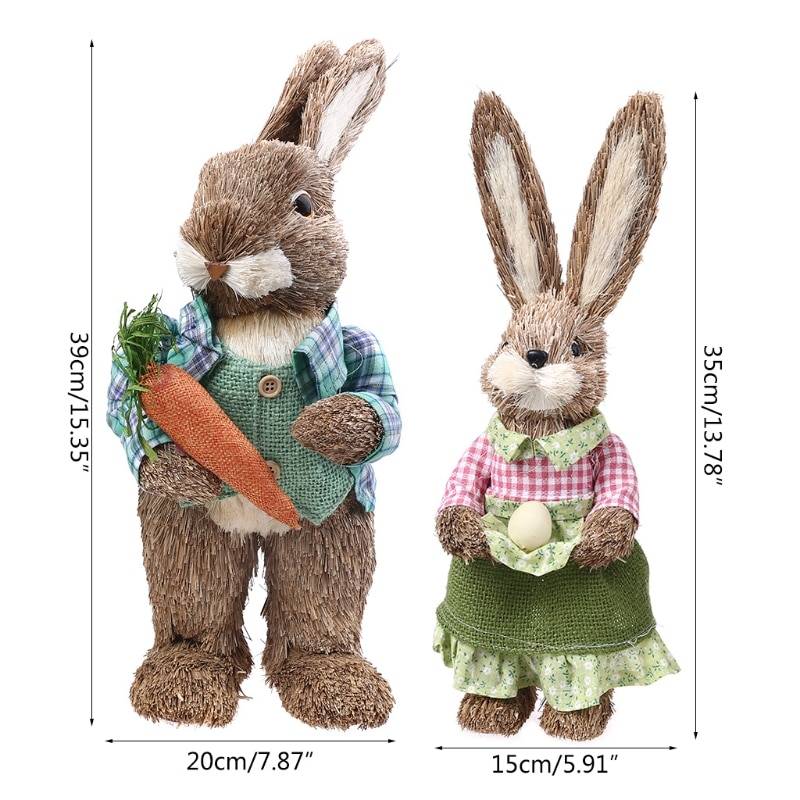 2021 New Cute Straw Rabbits Bunny Decorations Easter Party Home Garden Wedding Ornament Photo Props Crafts 1Pair Color : Deep Sapphire|Fluorescence Yellow|Olive 