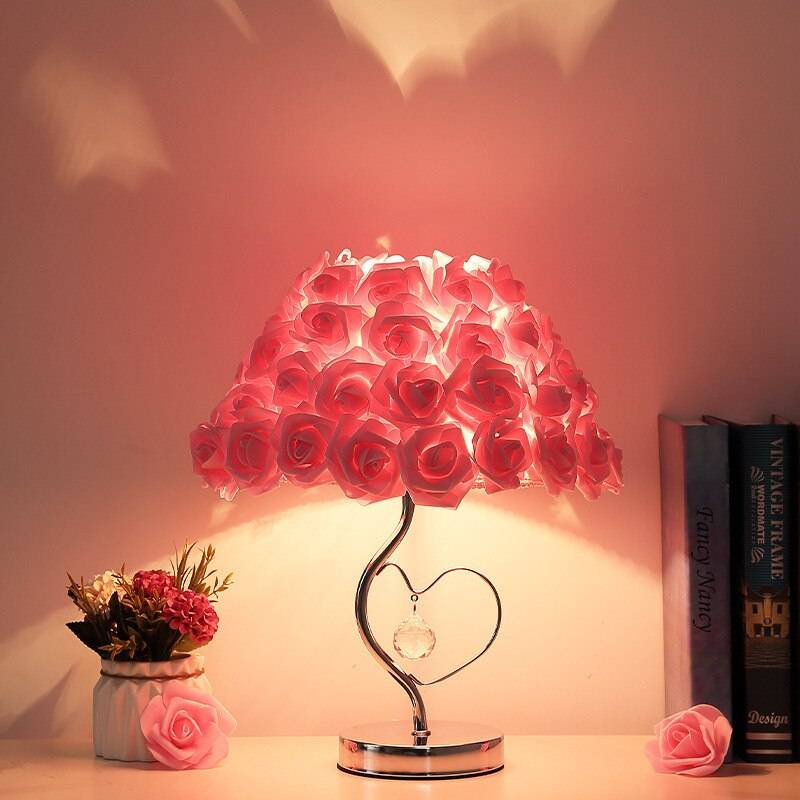 Rose Flower Table Lamp Christmas Tree Fairy Lights Night Lights Home Party Wedding Bedroom Decoration Mother's Day Gift 2 Valentine's Home Decor Emitting Color : red|pink white|pink|Round 