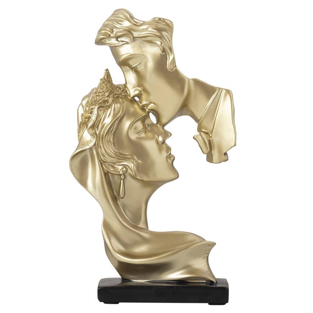 Sculpture Exquisite Couple Gift Resin Decorative Creative One Kiss Deep Lovers Figure Statue Home Decor Elegant Ornaments Craft Color : Golden|Grey 
