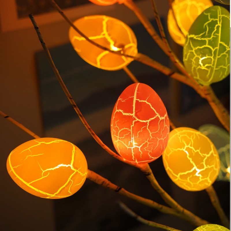 60cm Easter Brich Tree Lamp 40LED Easter Eggs Ornaments Hanging Easter Decorations for Home Spring Festival Party Table Decor