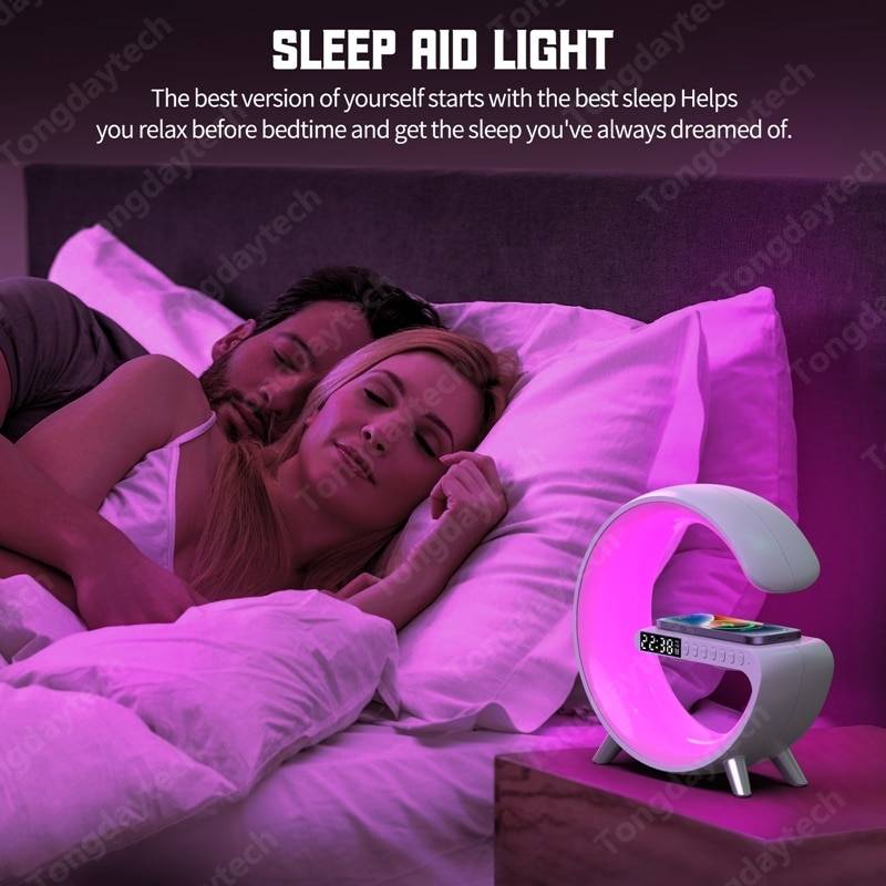 15W Alarm Clock Wireless Charger Station Speaker APP Control RGB Atmosphere Lamp Night Light for Iphone 12 13 14 Samsung Xiaomi Color : White|Black 
