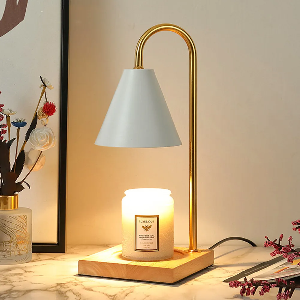 Aroma Diffuser Desk Lamp Dimmable Candle Heat Night Light Ornaments Christmas Gift Home Decor US/EU Plug for Wedding Party Apartment Decor White Apartment Decor Lampshade Color : Black|Gold 