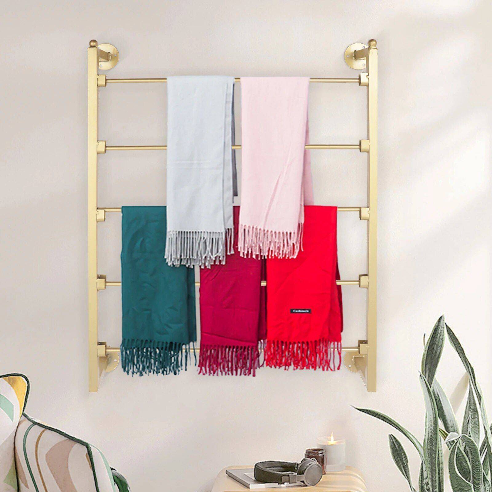 Gold 5-Tier Wall Mounted Scarf & Accessory Organizer Rack  